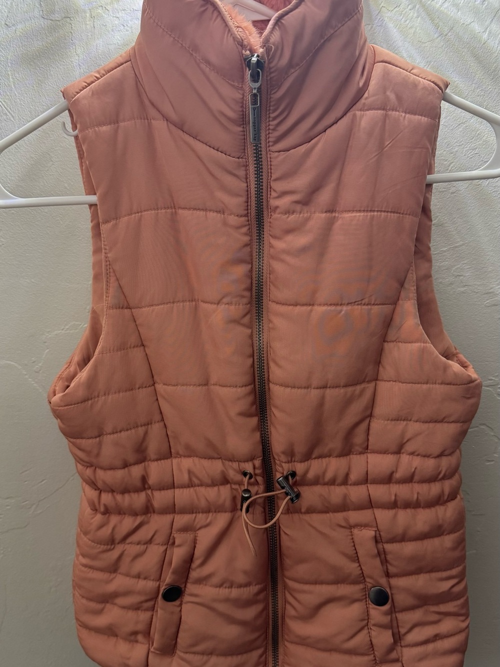 Copper Key Girls Zip Vest bubble sleeveless faux fur collar blush pink rose-S